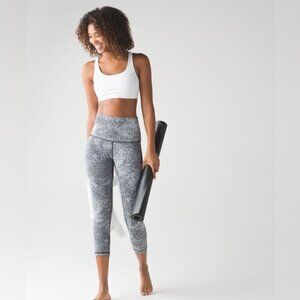 Lululemon Wunder Under Crop (Hi-Rise)Luon Spray Jacquard White Black leggings 2